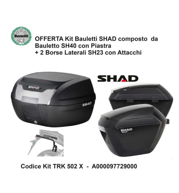 KIT COMPLETO VALIGIE BAULETTO(40 LT)+BORSE LATERALI(23 LT) SHAD BENELLI TRK502 X