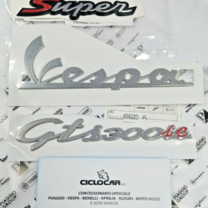 SCRITTA TARGHETTA ADESIVA KIT COMPLETO ANT. E POST.VESPA GTS 300 ALL MODEL SUPER